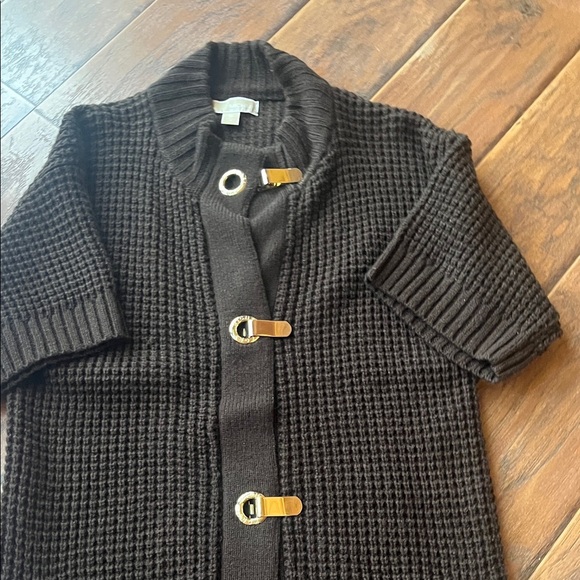 MICHAEL Michael Kors Brown Chunky Knit Short Sleeve Cardigan - Size Medium - Picture 5 of 9